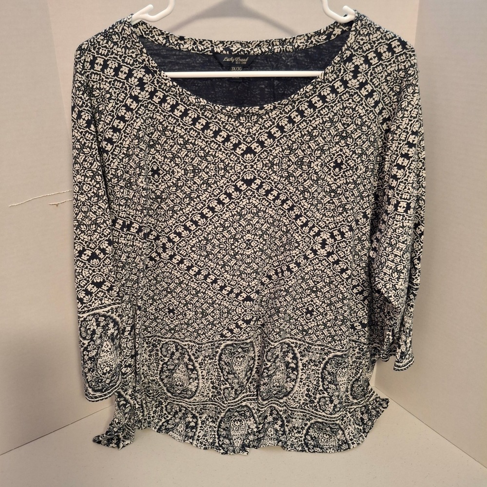 Lucky Brand Plus Size‎ 3X 3G Womens Blue White Paisley Print Top